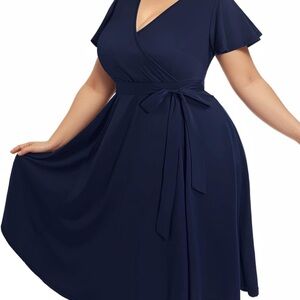 Chic Navy Midi Wrap Dress